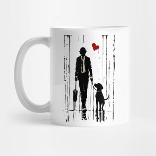 Ink Sketch Bond: Man, Dog, and a Rainy Heart Mug